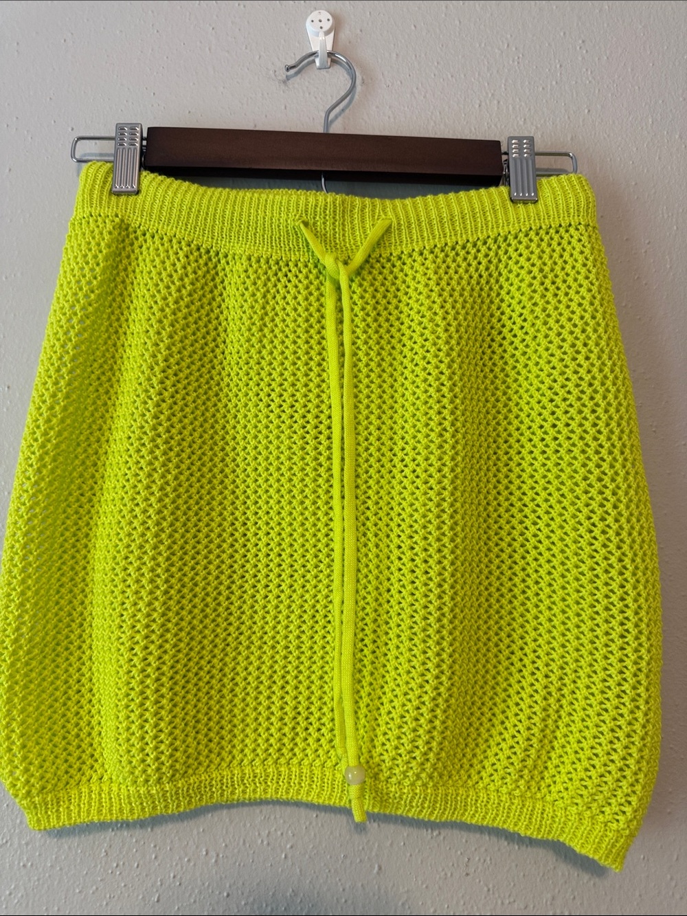 TiniBikini Neon Yellow Open-Knit Drawstring Skirt
